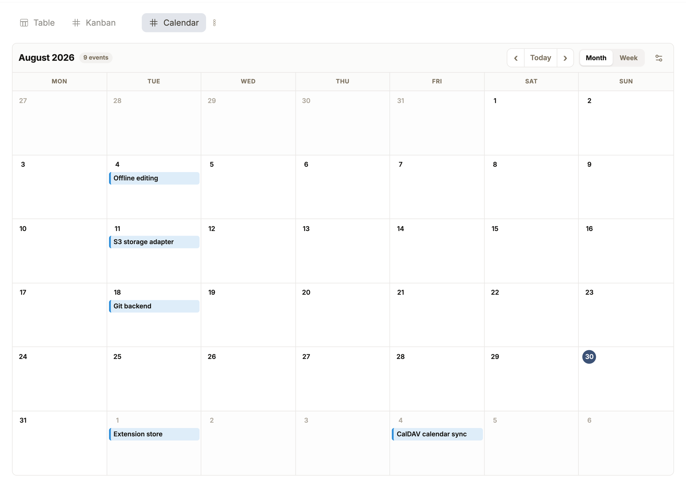 Calendar screenshot